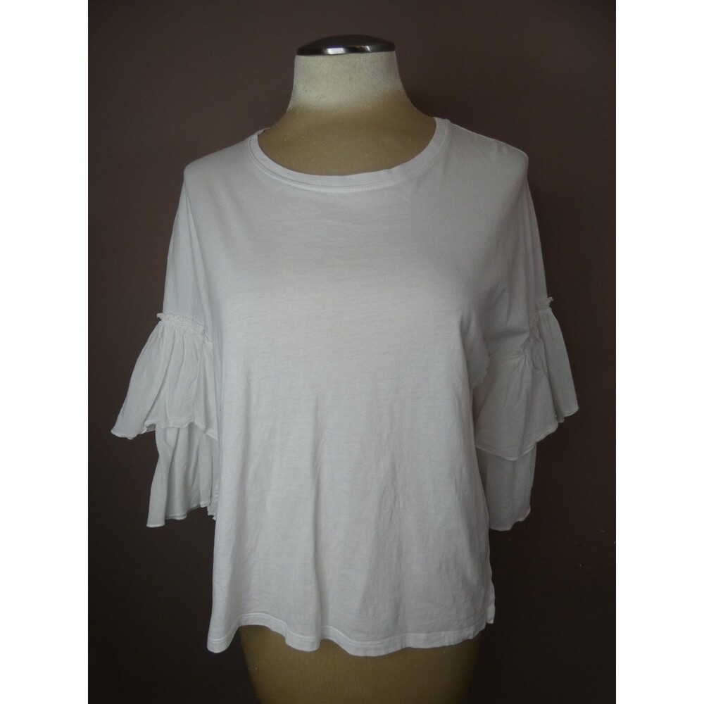 ATM Anthony Thomas Melillo Women's S White Ruffle Sleeve Top Cotton